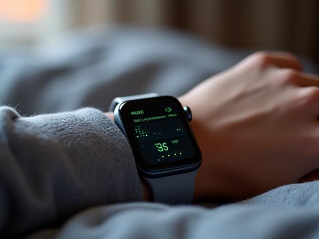 Primo piano di uno smartwatch che mostra dati di monitoraggio del sonno